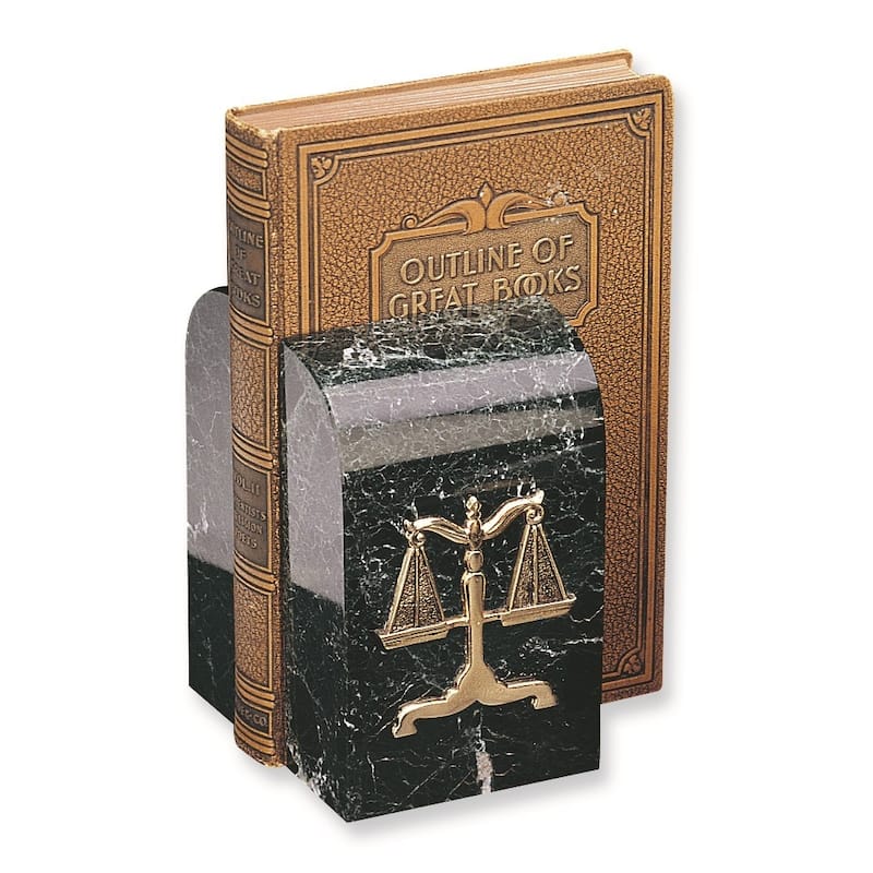 Curata Set of 2 Gold-Tone Legal Emblem Black Zebra Marble Bookends