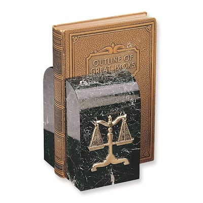 Curata Set of 2 Gold-Tone Legal Emblem Black Zebra Marble Bookends