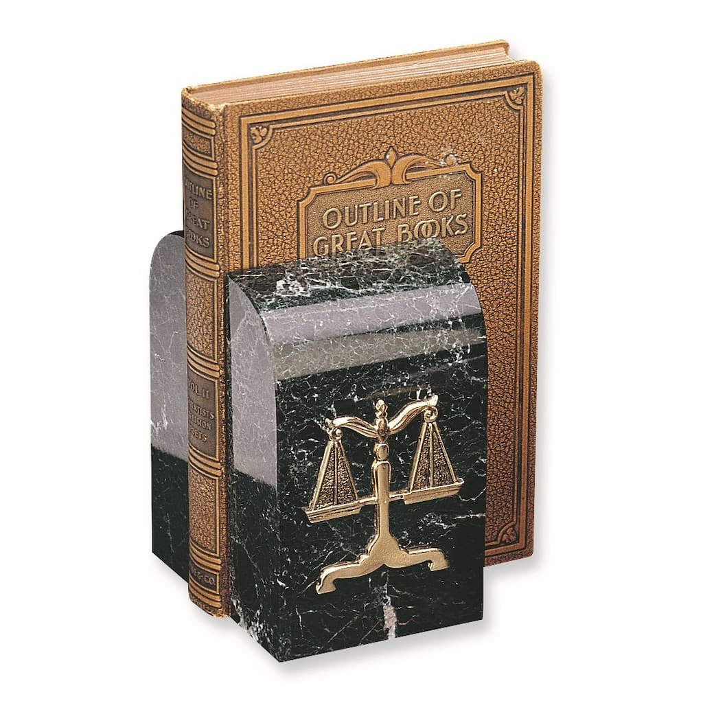 Curata Set of 2 Gold-Tone Legal Emblem Black Zebra Marble Bookends