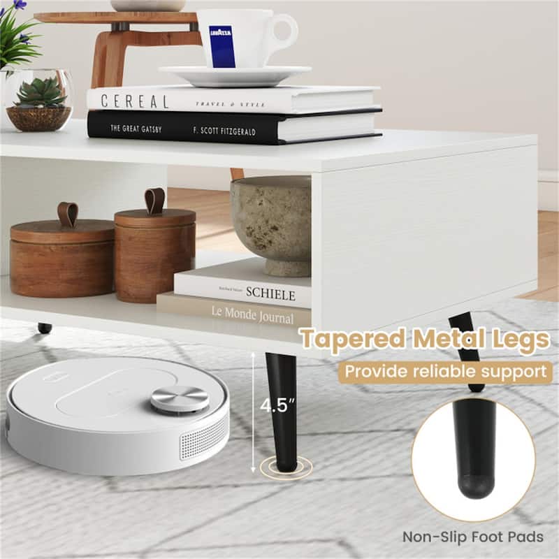 31.5”Long Modern 2-Tier Coffee Table with Open Storage Compartments and Sturdy Metal Legs - 31.5" x 18" x 12"