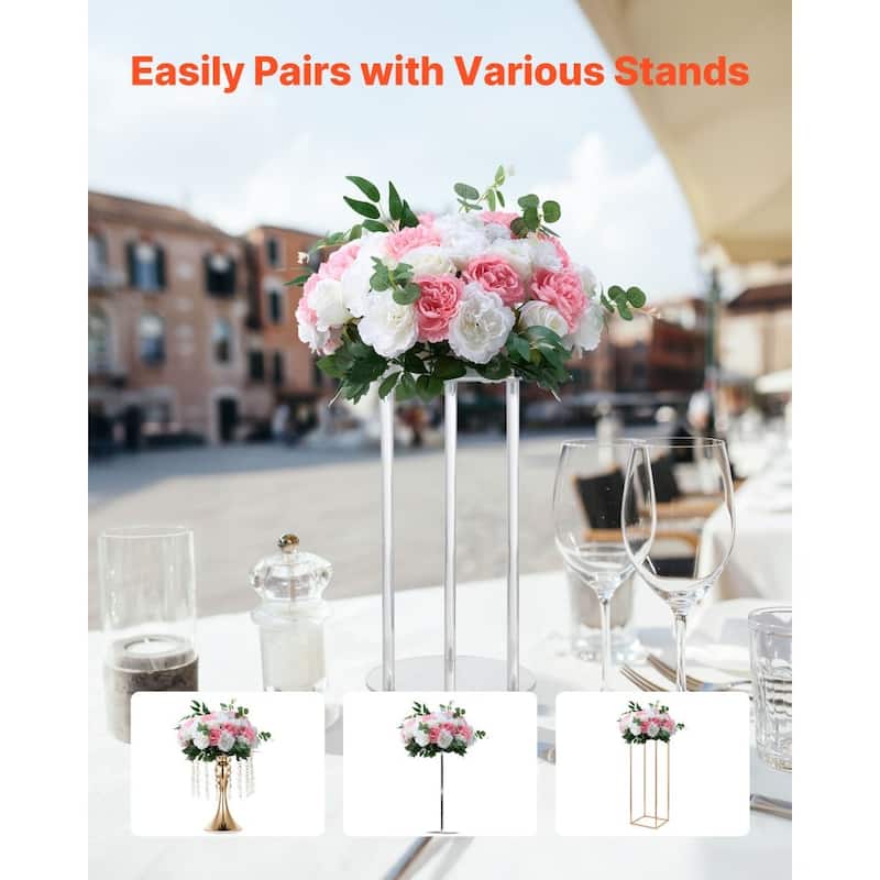 White Pink Silk Rose Flower Balls Set of 10 with Base for Weddings - 17.7 x 17.7 x 10.6 inch