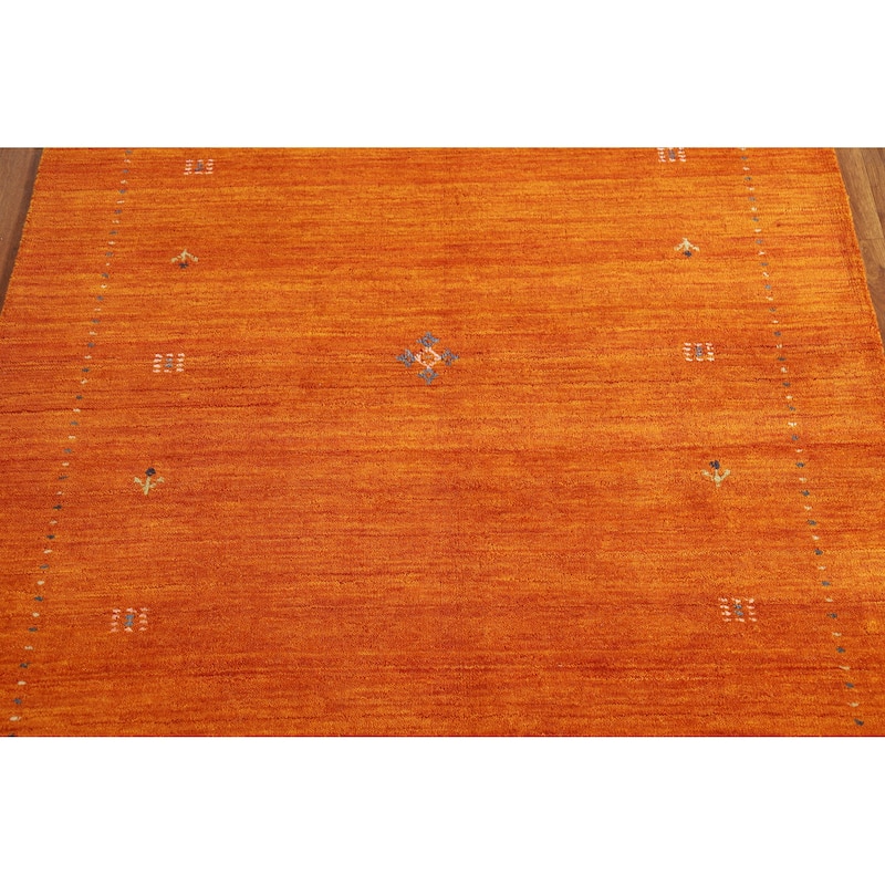 Orange Tribal Gabbeh Indian Rug Hand-Knotted Wool Carpet - 4'1"x 5'10"