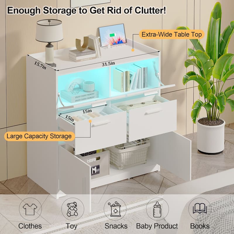 Javlergo 6 Drawers Double Dresser for Bedroom, Wood Chest of Drawers Storage Cabinets with Charging Station and LED Lights