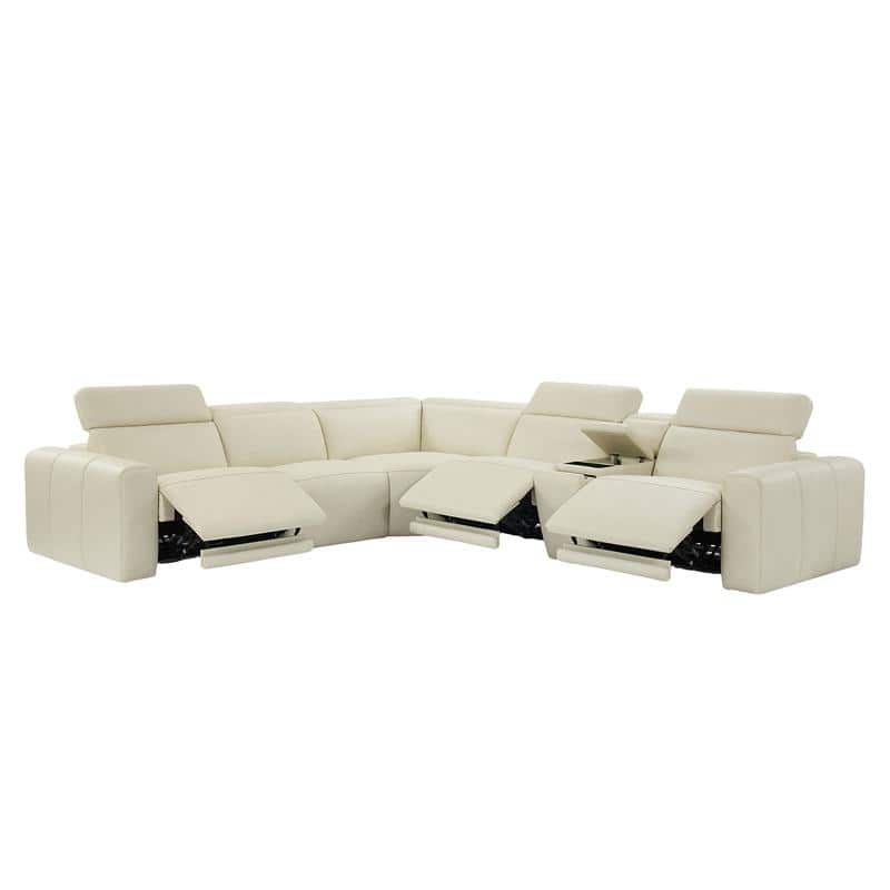 6PCS, 3 power Recliners, Leather Reclining Large Sectional with Power Headrest, Wireless Charging