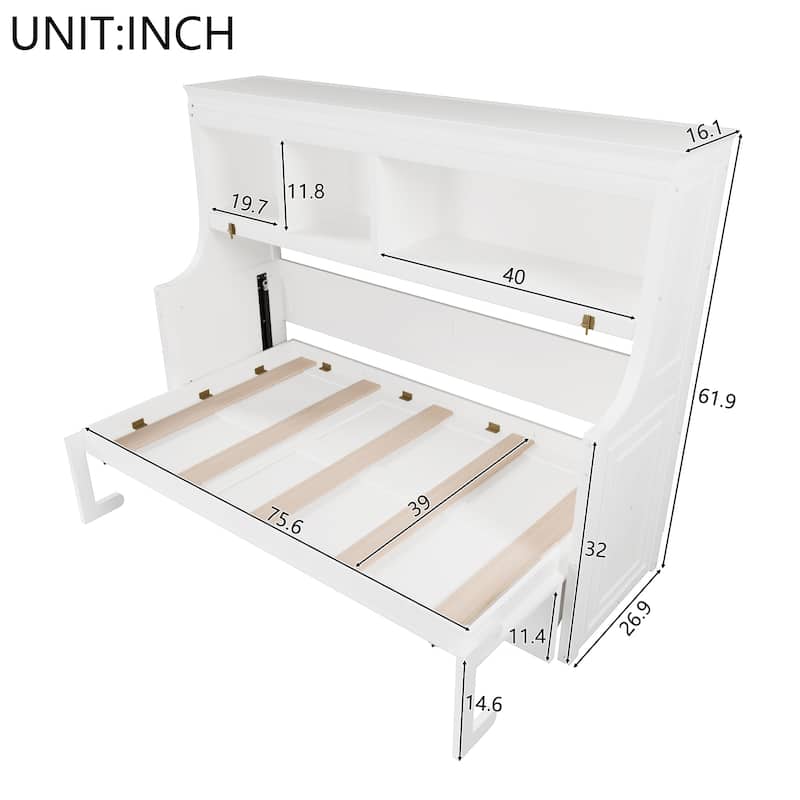 Murphy Bed with Desk Open Storage Shelves Twin Size