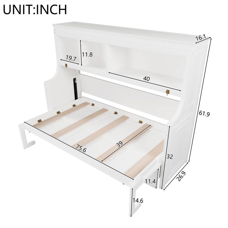Twin Size Murphy Bed Cabinet with Fold-down Desk and Storage Bookcase Shelves