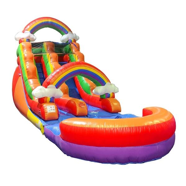 slide 2 of 5, Pogo Bounce House Crossover Kids Inflatable Water Slide, Rainbow Cloud with Blower, 15 ft