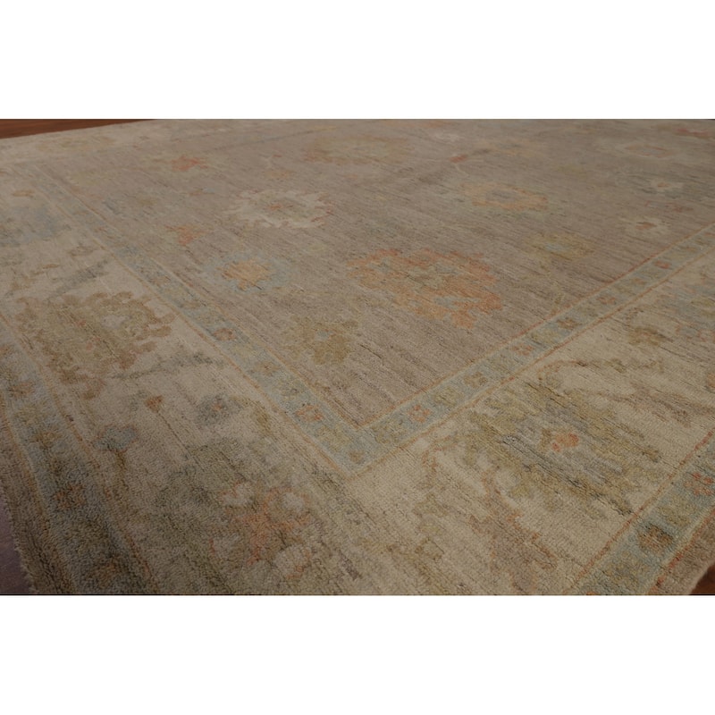 Beige Oushak Turkish Area Rug Hand-Knotted Transitional Wool Carpet - 8'3"x 9'8"