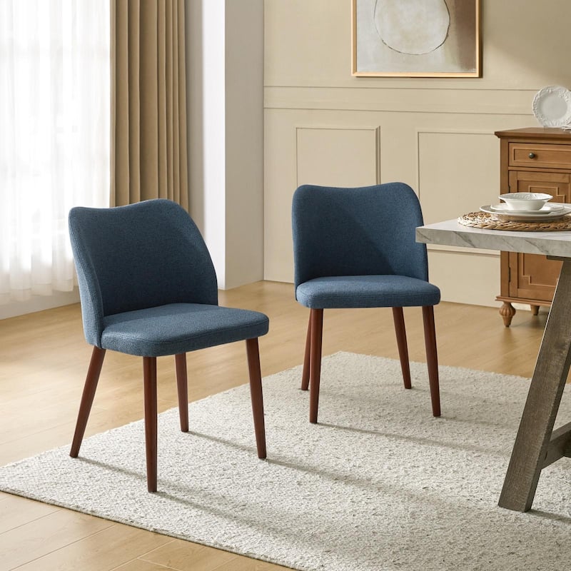 Melisa Upholstered Solid Wood Dining Chair Set of 2 by HULALA HOME - Navy