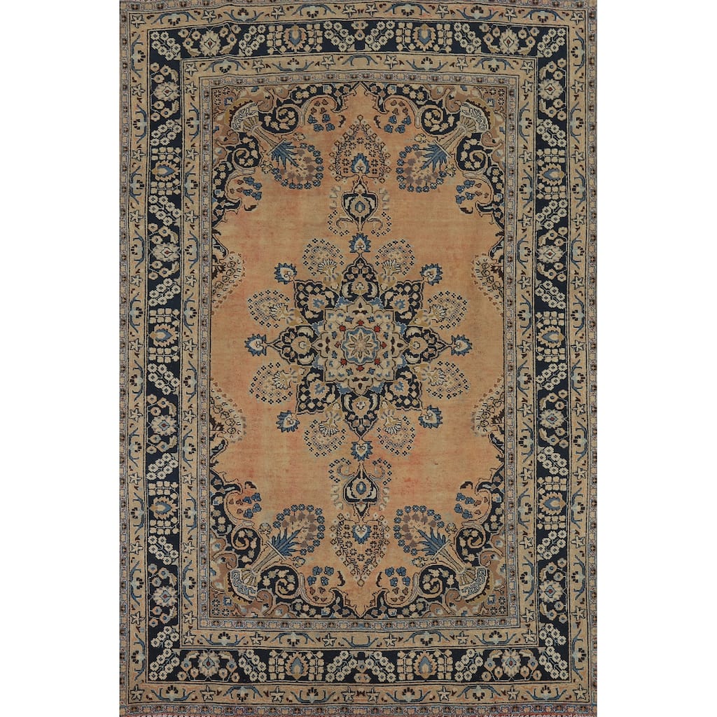 Mashad Vintage Persian Area Rug Handmade Wool Carpet - 6'4" x 9'8"