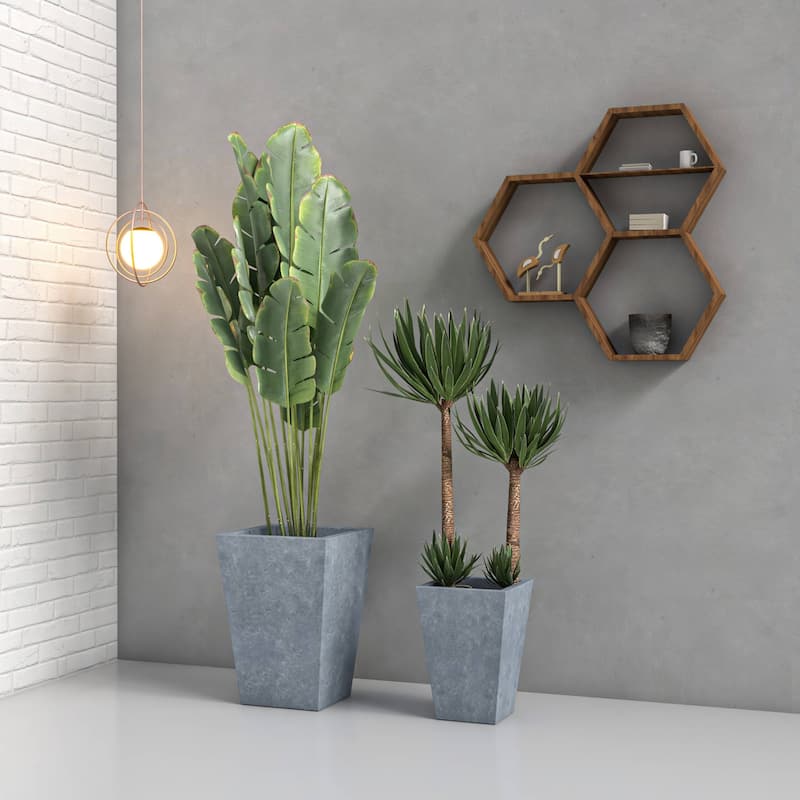 Square Fiberstone Planter Pot Set for Indoor Outdoor Serene Series