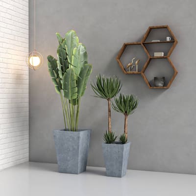 Square Fiberstone Planter Pot Set for Indoor Outdoor Serene Series