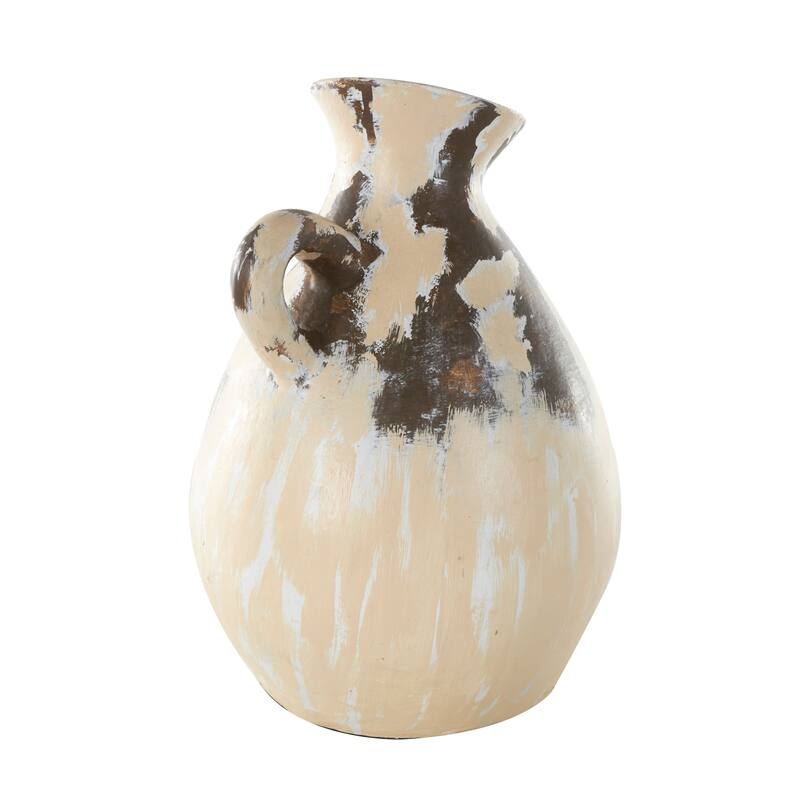 Cream Ceramic Antique Style Pot Decorative Vase with Curved Handle