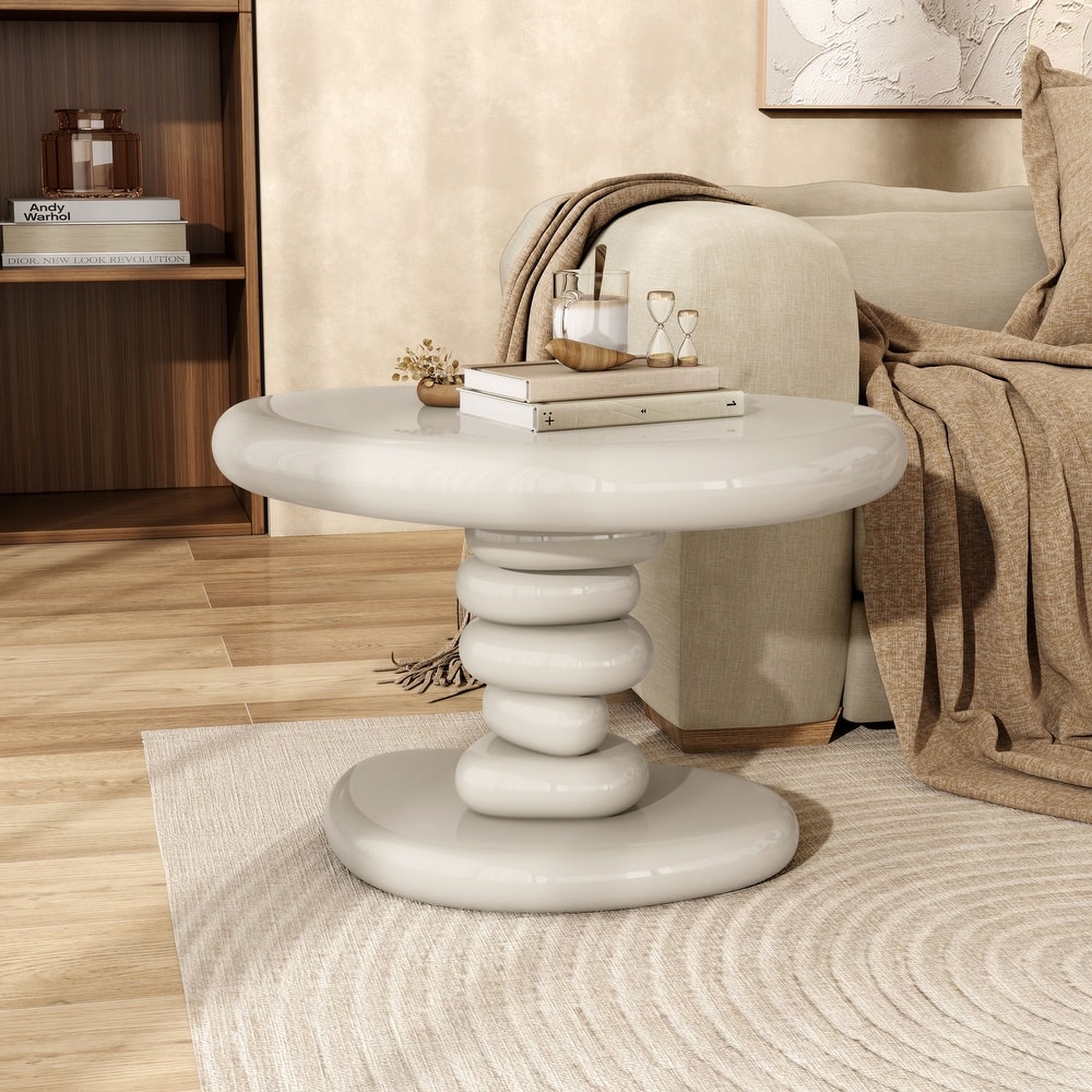 247 Shop At Home Modern Oval Glossy Pedestal End Table