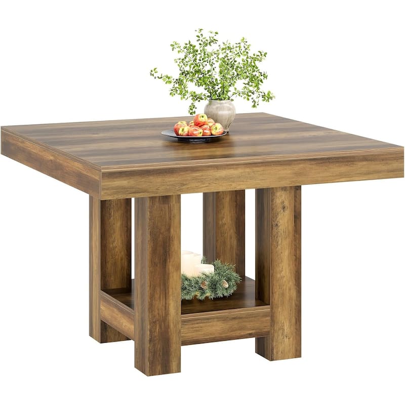Square Dining Table for 2-4, 39-inch Farmhouse Small Kitchen Dinner Table with Storage Shelf