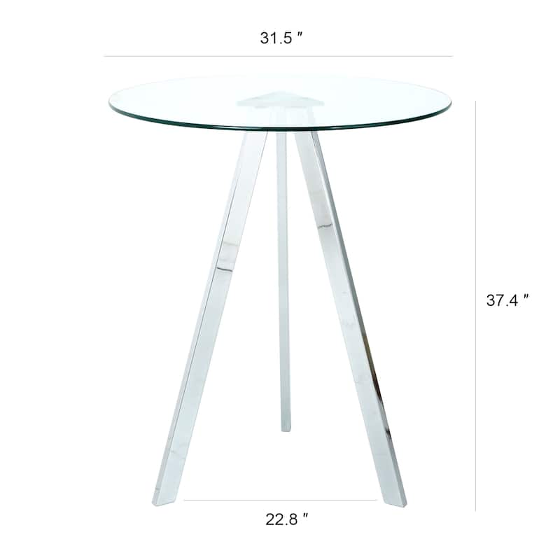 Modern Kitchen Glass dining table ROUND Tempered Glass BAR Table top,Clear BAR Table Metal Legs,electroplated legs (set of 1)