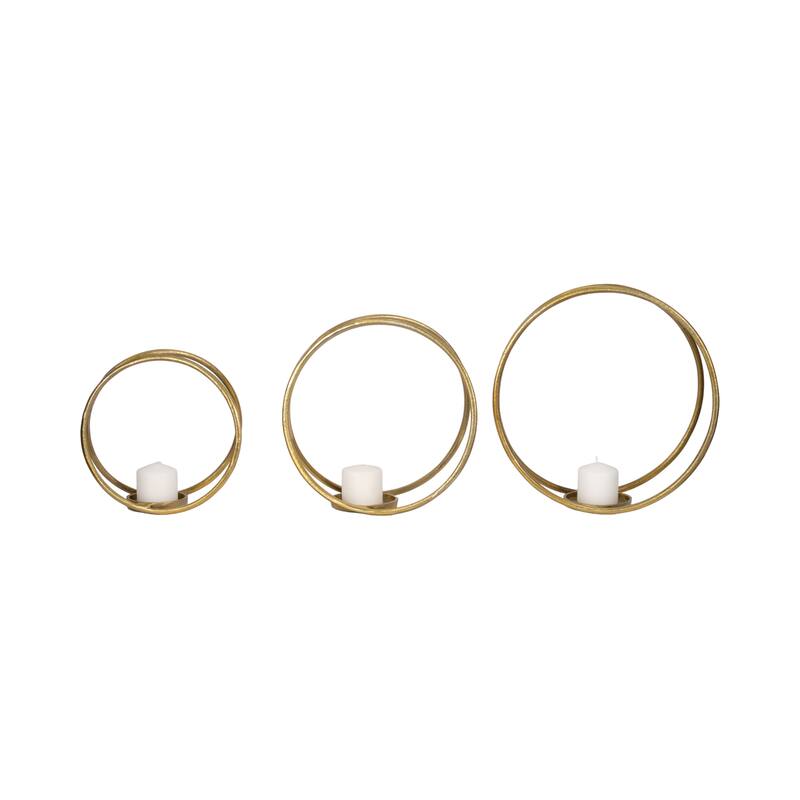 Sagebrook Home Modern Round Metal Double Ring Candle Holder, Set of Three - 16" x 8" x 16" - 16" x 8" x 16"