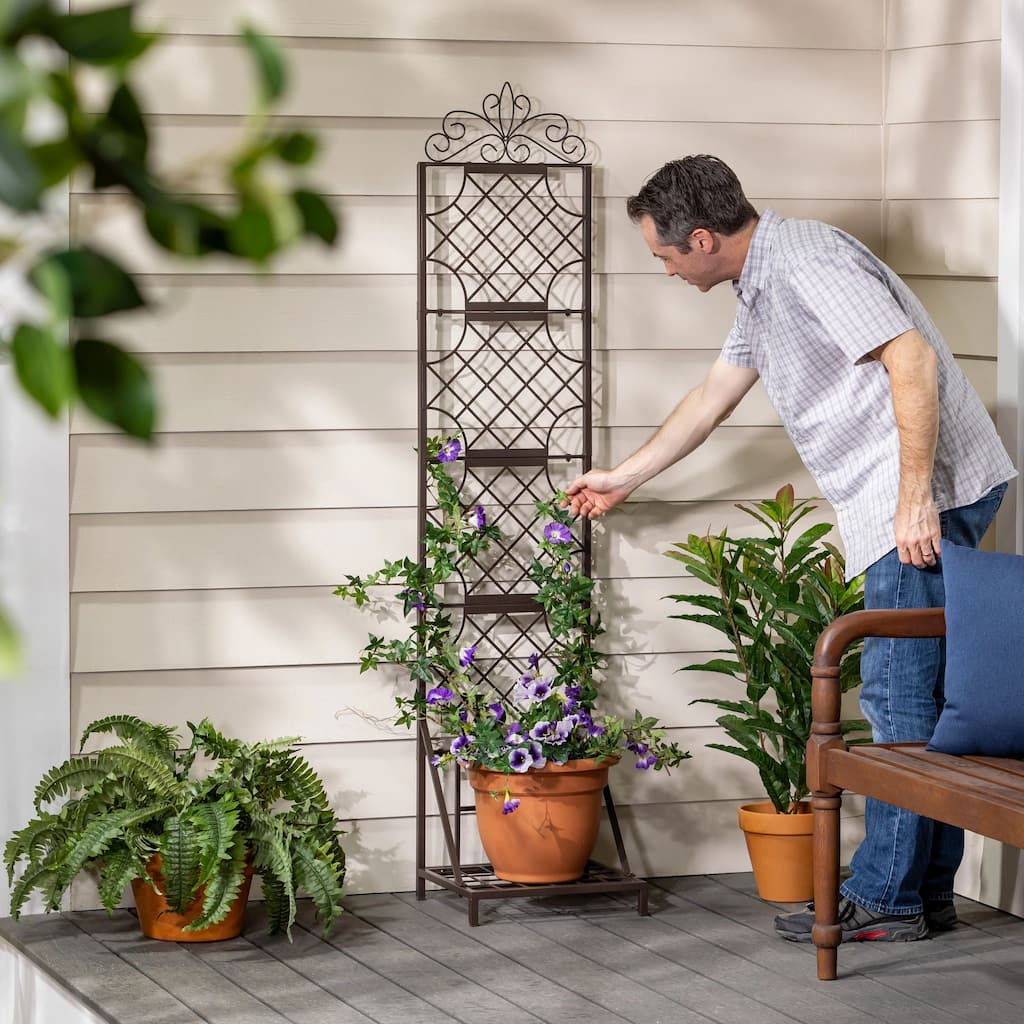 67 in. Metal Lattice Trellis with Planter Stand Grid