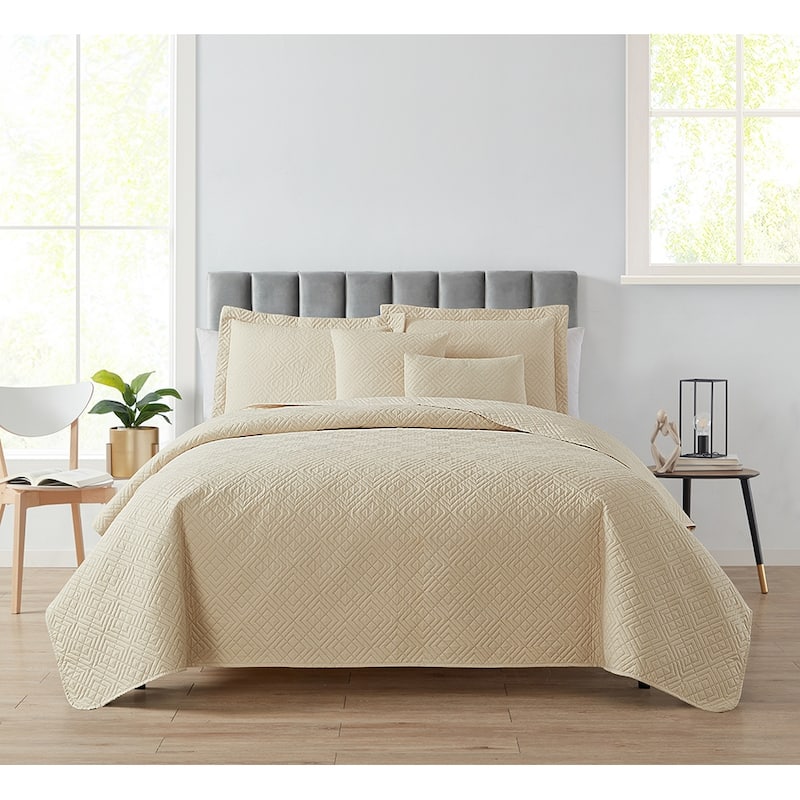 Clara Clark Bedspread Quilt Set - Embossed Pinsonic Lightweight Coverlet Set - Beige Cream - King