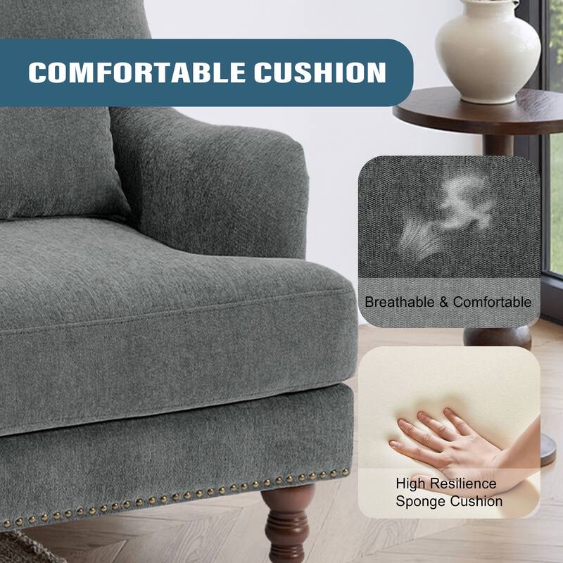 Mid Century Chenille Upholstered Accent Chair with Nailhead Trim