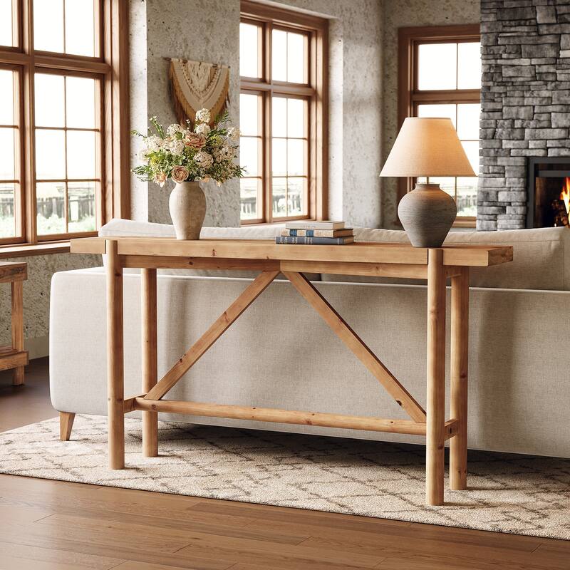 Solid Wood Console Table for Entryway, 63" Long Farmhouse Sofa Table