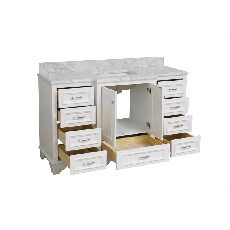 KitchenBathCollection Nantucket 60" Single Bathroom Vanity with Carrara Marble Top