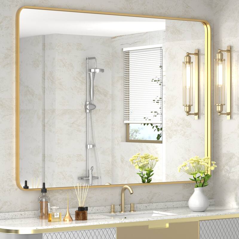 Modern Wall Mirrors, Rectangular Mirror with Stainless Steel Framed, Bathroom Mirror with Round Corner, Vanity Mirror