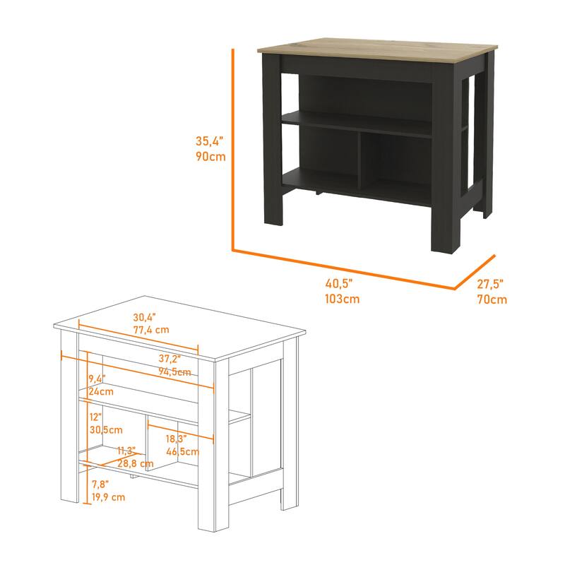 Brooklyn Kitchen Island, Three Concealed Shelves