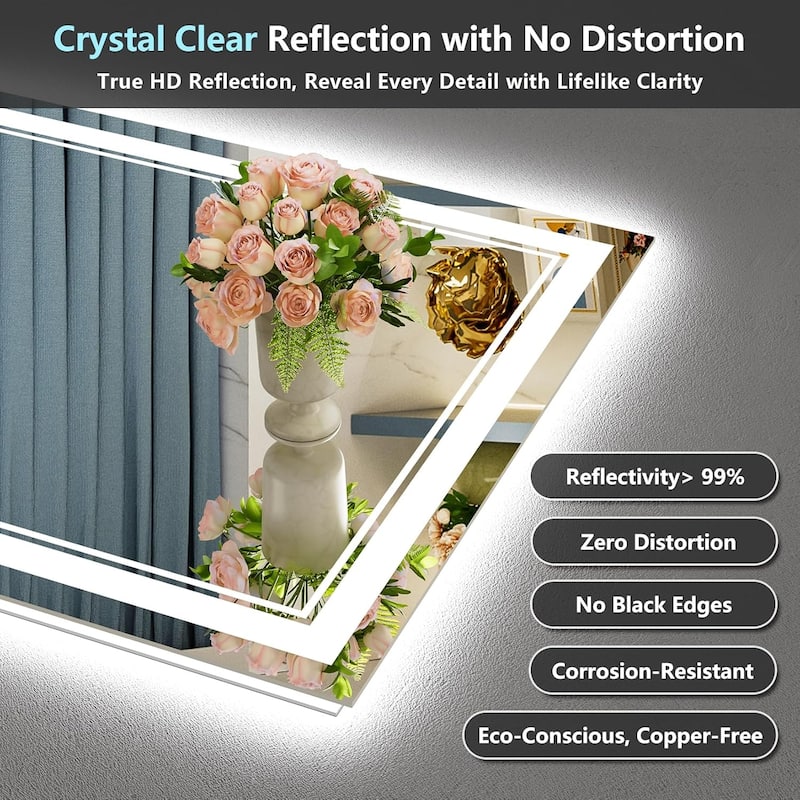 Full Size Front & Back LED Lighted Anti-fog Tempered Glass Wall Bathroom Vanity Mirror