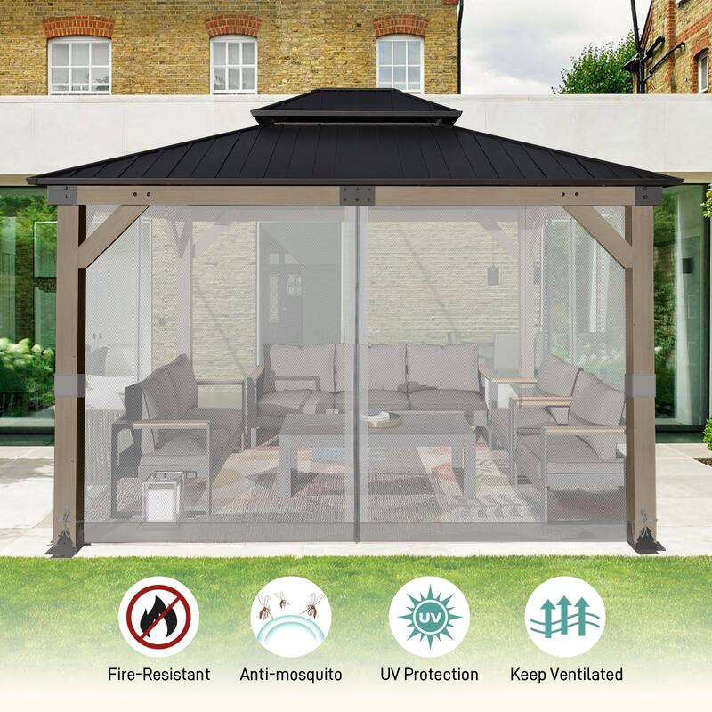 Aoodor Universal 12 x 14 ft. Gazebo Replacement Mosquito Netting Screen 4-Panel Sidewalls (Only Netting)