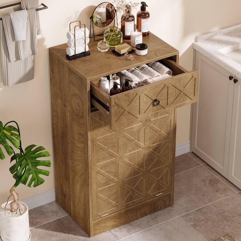 13 Gallon Tilt-Out Laundry Hamper Cabinet with Drawer, Freestanding Hidden Laundry Sorter Storage Unit for Bathroom