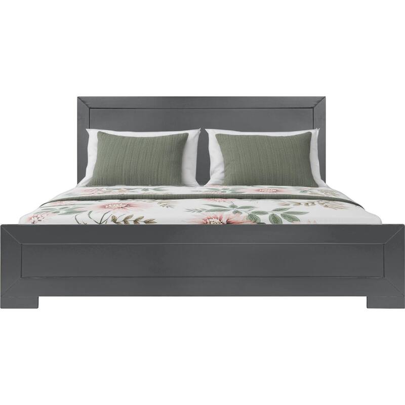 HomeRoots Gray Inlaid Panels Wood Full Bed Frame
