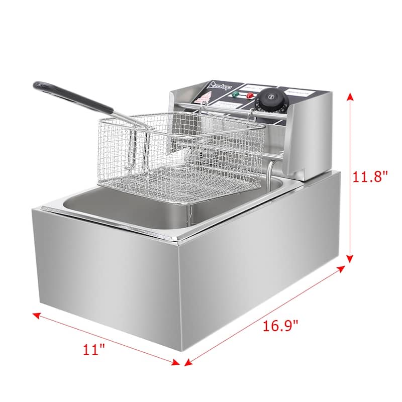 6.3QT/12.7QT Stainless Steel Single/Double Cylinder Electric Fryer Tabletop Restaurant Frying Basket(2500W/5000W)