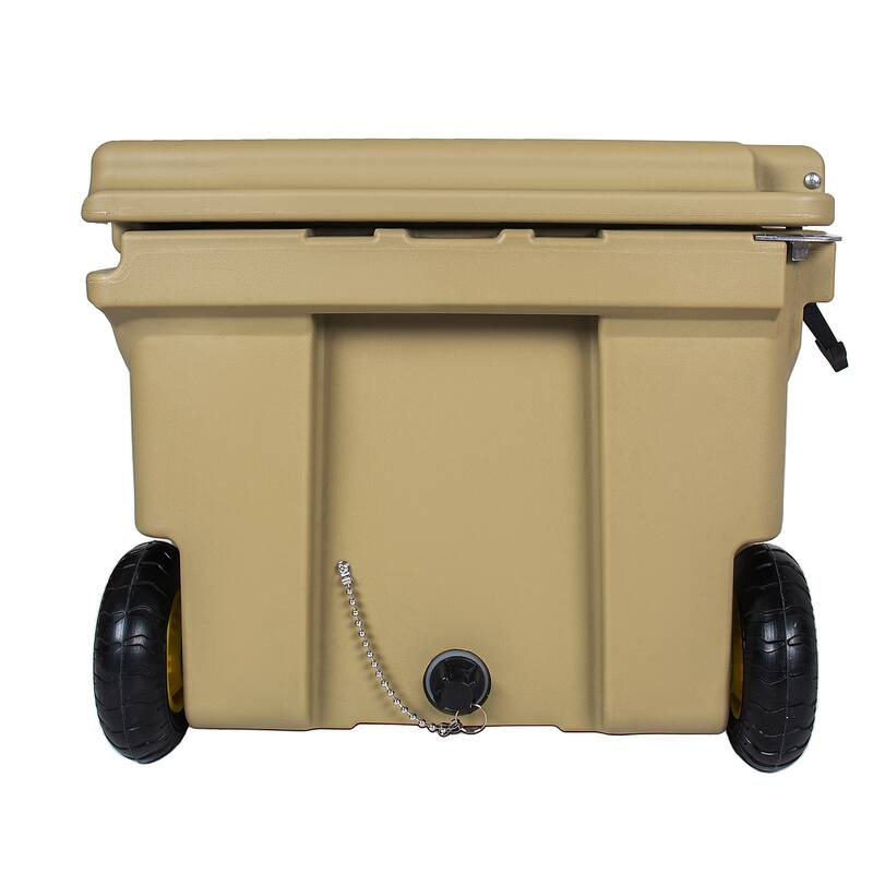 65 Quart Khaki Cooler, Ultra-Tough Hard Shell Ice Chest, Heavy-Duty Insulated Portable Cooler with 6-Day Ice Retention