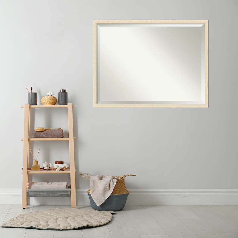Woodgrain Stripe Beveled Wood Framed Bathroom Vanity Wall Mirror