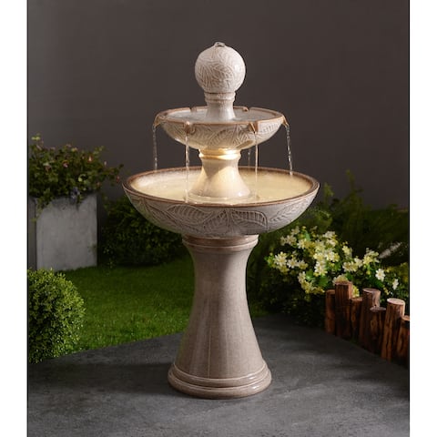 Hillsby Ivory Ceramic Tiered Fountain with Light - 22" x 38"