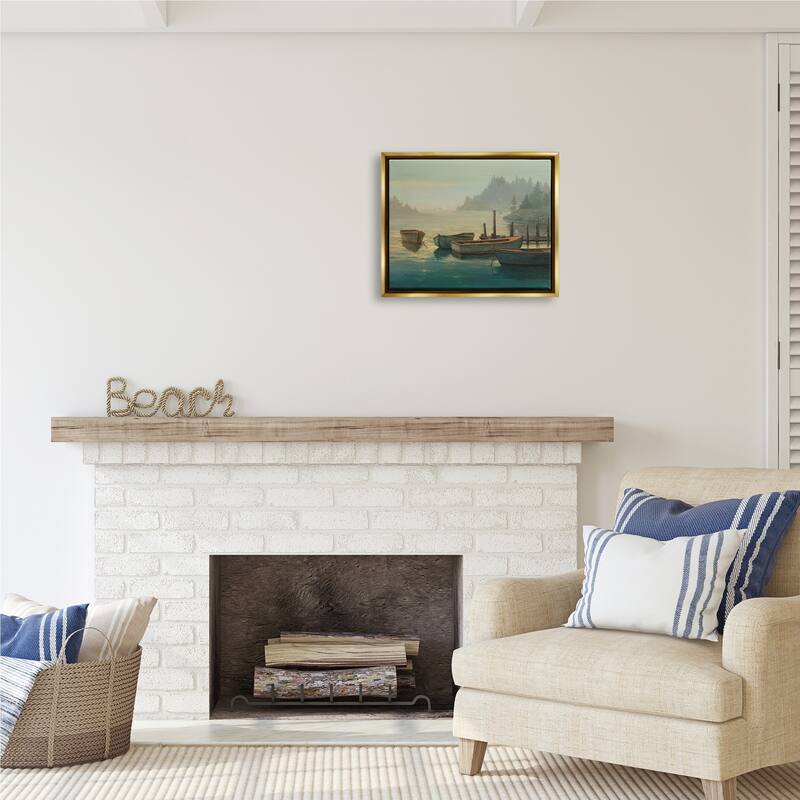 Stupell Docked Boats Landscape Framed Floater Canvas Wall Art Design by Michael Humphries