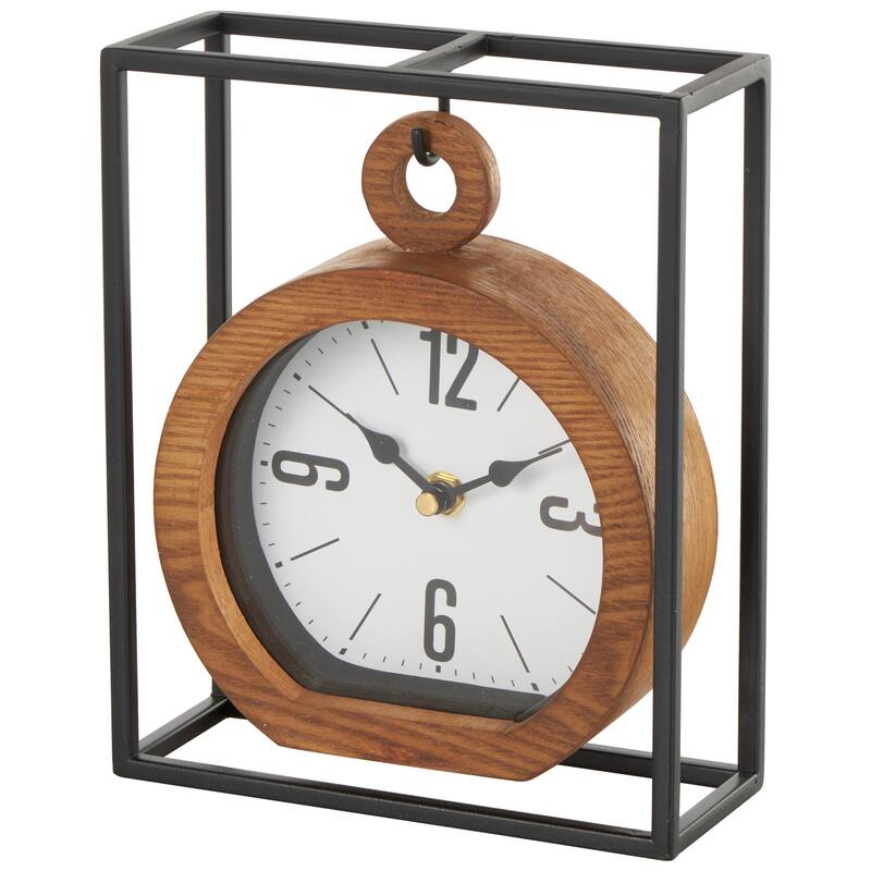 Brown Metal Suspended Decorative Clock with Black Frame