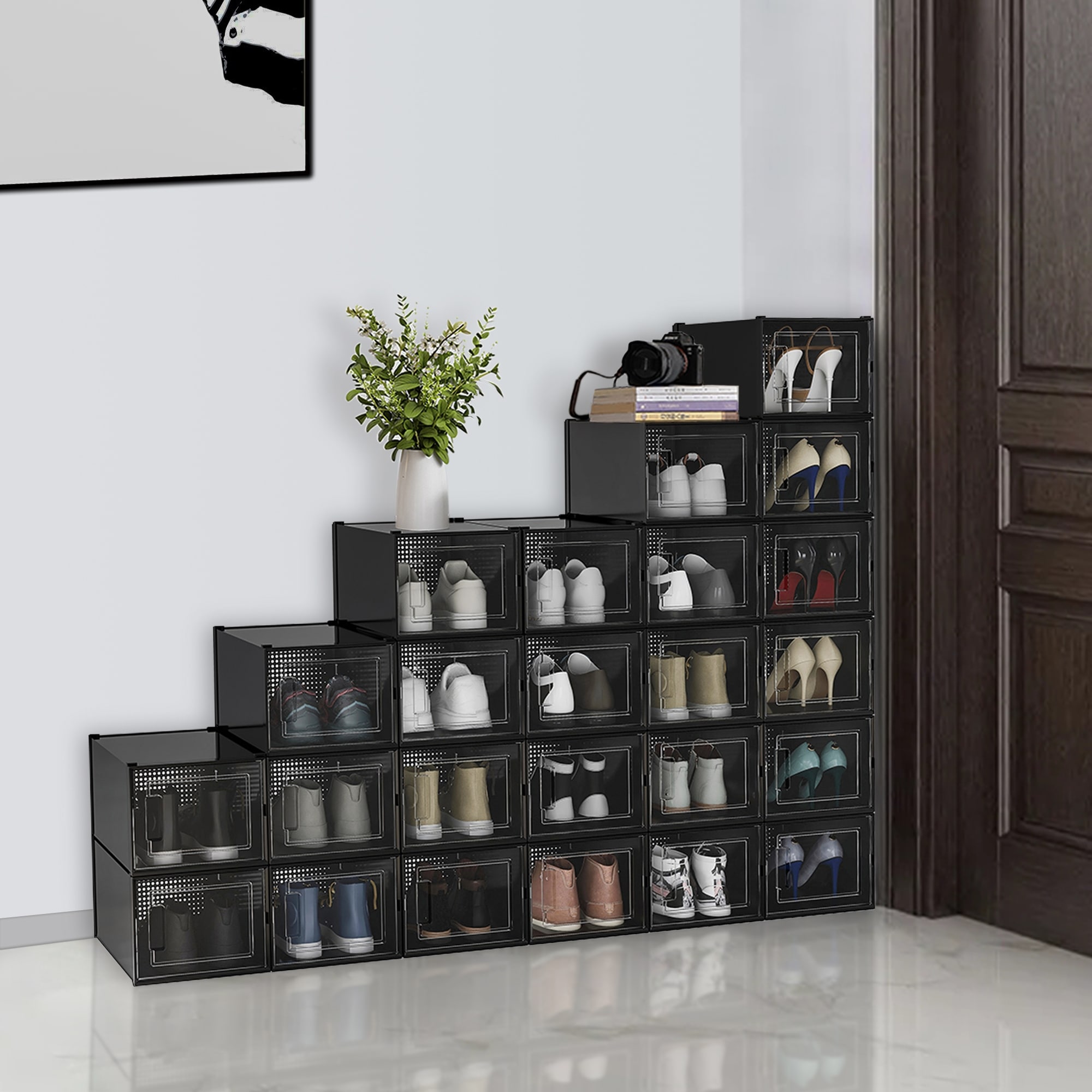 24 Pack Shoe Storage Box, Plastic Foldable Shoe Box, Stackable Clear Shoe  Organizer - On Sale - Bed Bath & Beyond - 33096538