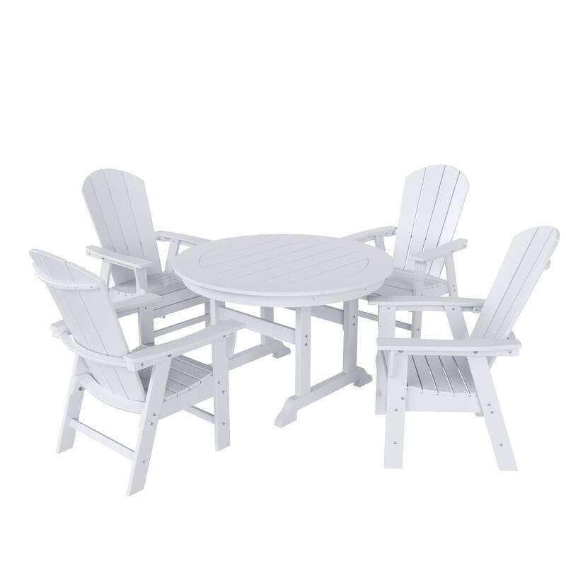 Laguna Hdpe All Weather Outdoor Patio Round Adirondack Dining Chairs Set (5-Piece Set) - White