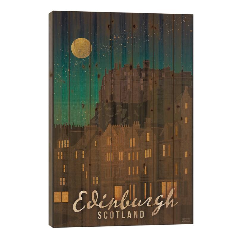 Scotland-Edinburgh Print On Wood by Missy Ames - Multi-Color - 26x18x1.5