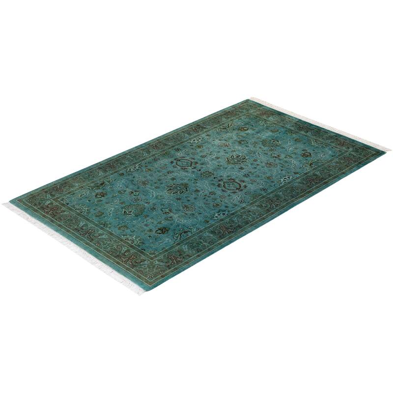 Overton Hand Knotted Wool Vintage Inspired Modern Contemporary Overdyed Blue Area Rug - 3' 2" x 5' 4"