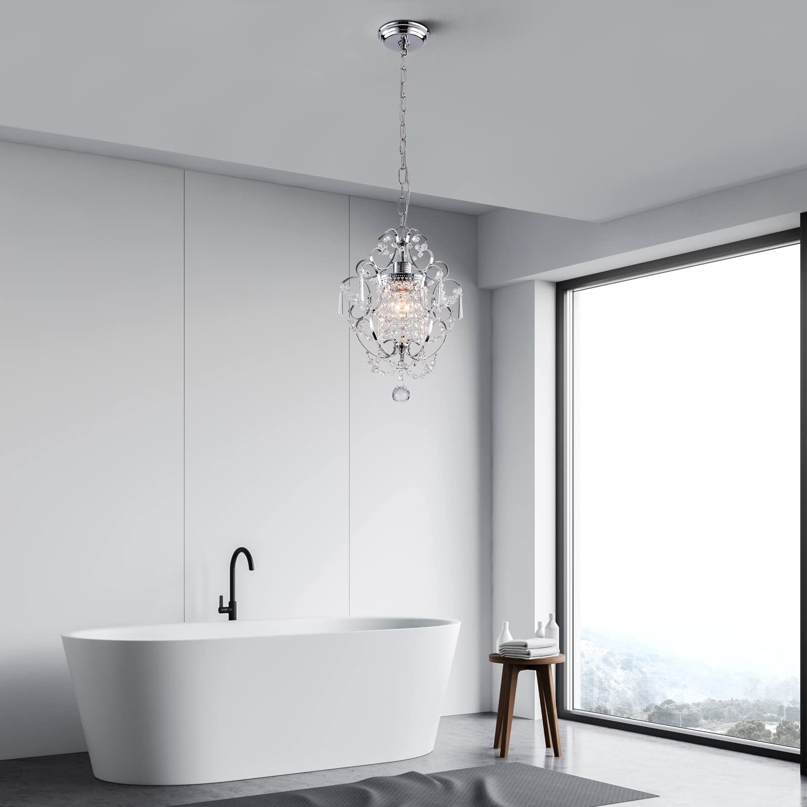 Mini Chandelier Light Fixture Modern Chrome Crystal Ceiling Light Fixtures 1 Light Small Chandeliers for Bathroom
