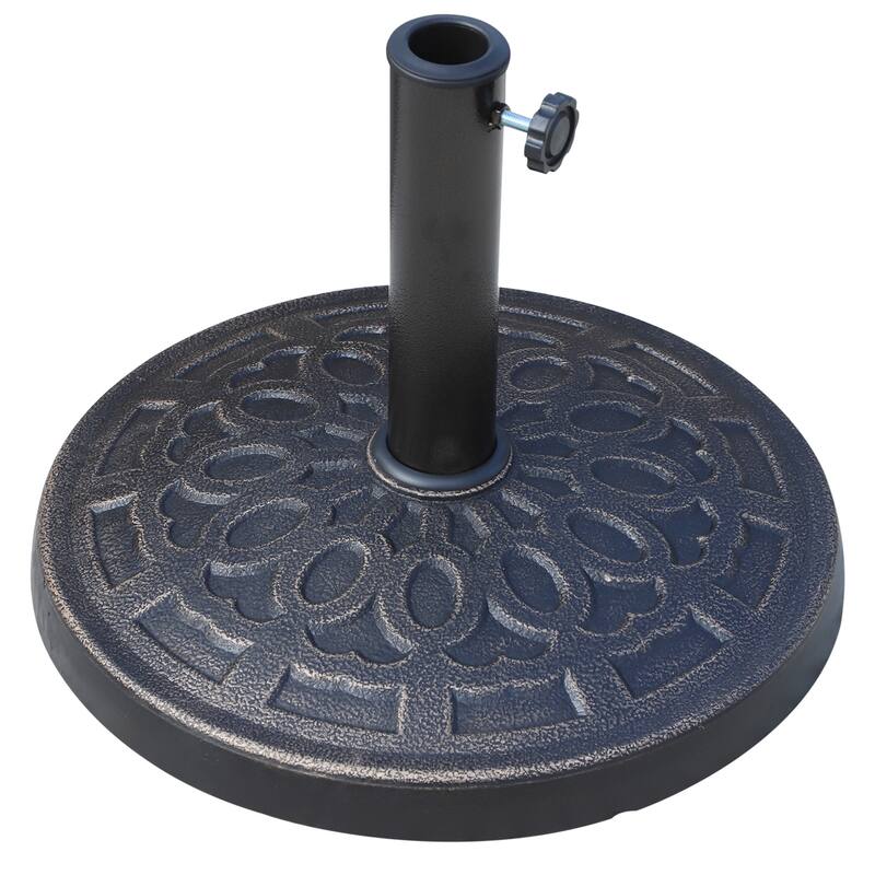 17in. 26 lbs Round Resin Patio Umbrella Base Parasol Holder with Pattern & Easy Setup, for 1.5", 1.89" Pole, Bronze - Bronze