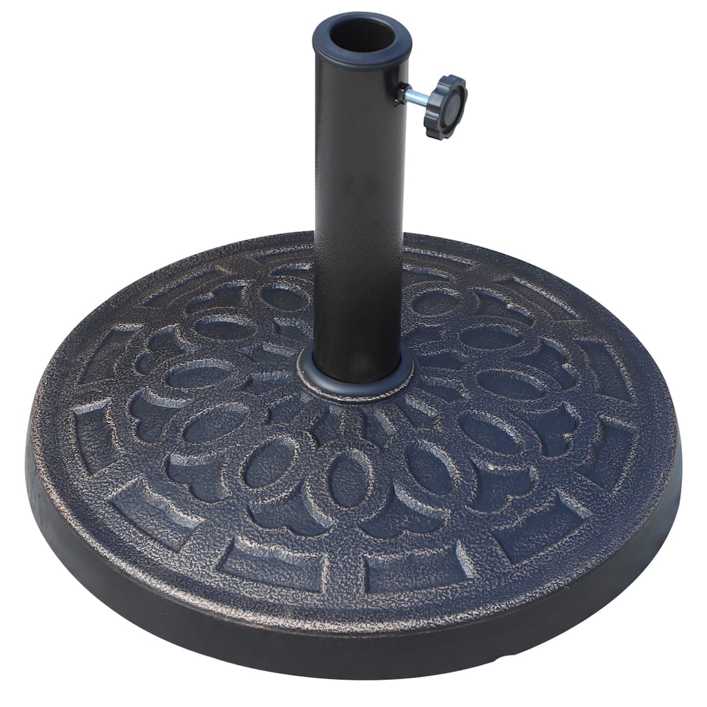 17in. 26 lbs Round Resin Patio Umbrella Base Parasol Holder with Pattern & Easy Setup, for 1.5", 1.89" Pole, Bronze