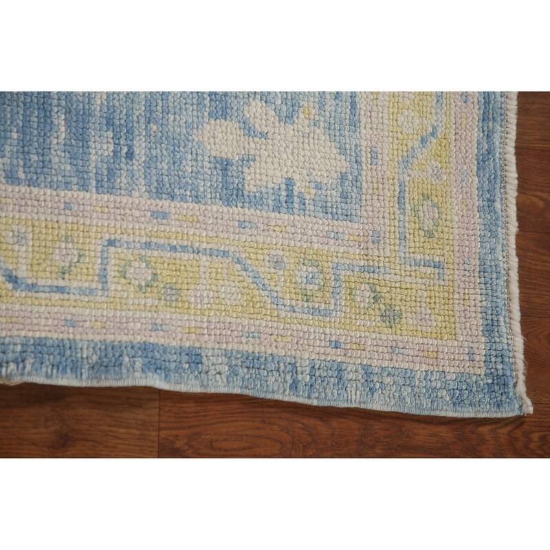 Vegetable Dye Oushak Turkish Runner Rug Hand-knotted Blue Wool Carpet - 3'3"x 12'10"