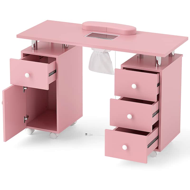 Costway Rolling Manicure Table Nail Desk with with 8 Lockable Wheels & - See Details