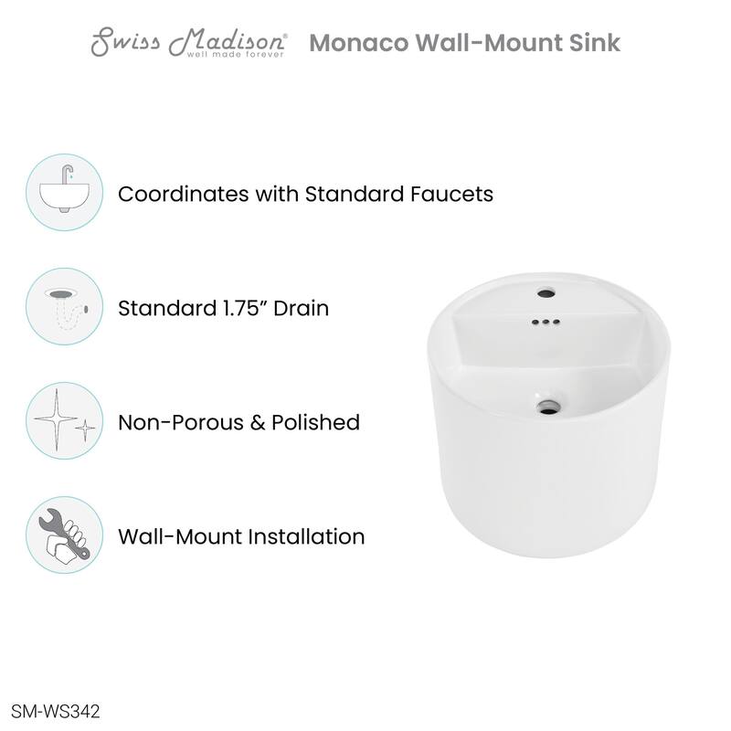 Swiss Madison SM-WS342 Monaco 18" Circular Ceramic Wall Mounted
