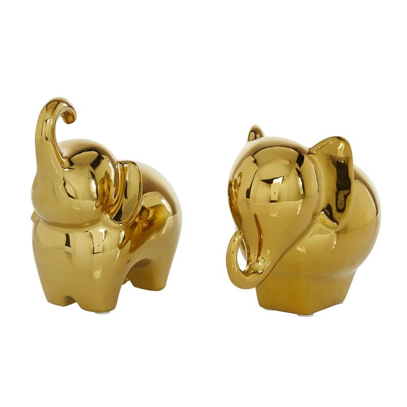The Novogratz Gold, Silver, Black, White or Multi Colored Porcelain Ceramic Elephant Decorative Sculpture (Set of 2)