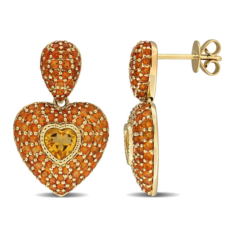 Miadora 2 3/4ct TGW Madeira Citrine and Citrine Cluster Heart Drop Earrings in 14k Yellow Gold